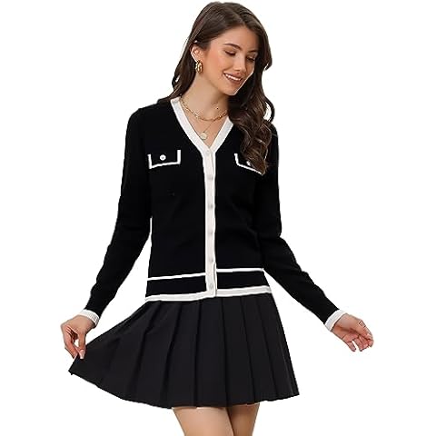 Allegra K Women's Contrast Colour Cardigan Cover