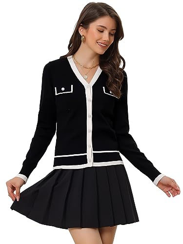 Allegra K Women's Button Knit Cardigan Contrast Color 2023 Fashion V Neck Long Sleeve Cardigan Sweater