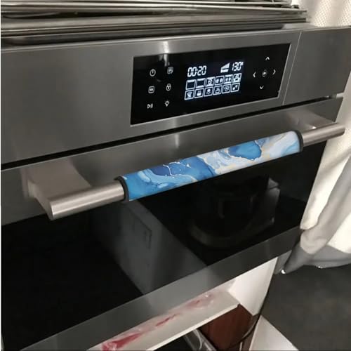 Image of Refrigerator Door Handle Covers Pack of 6 Water-Resistant Appliance Protector Door Cloth Keep Handles Clean from Smudges, Fingertips, Stains, Easy Installation, Blue Marble Gold