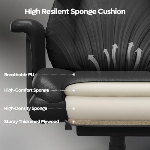 Bestier Bürostuhl Chefsessel mit Fußstütze, Office Chair Ergonomischer Drehstuhl mit Verstellbarer Rückenlehne, Gaming & Office Stuhl, Stoff (Schwarz)