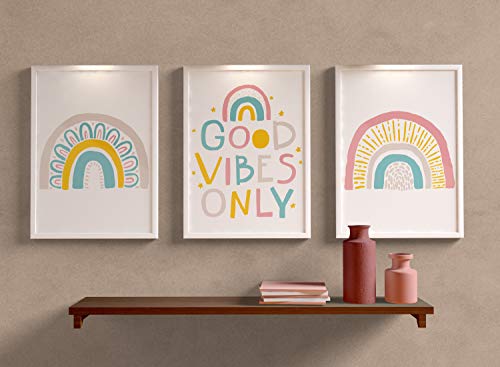 Laminas Decorativas para Enmarcar Arcoiris Good Vibes Only .Juego de 3 Poster Infantiles A4 Decoración de dormitorio Cover