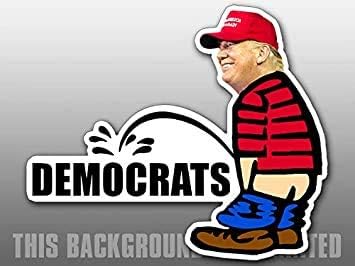 Trump Pissing Democrats Shaped Sticker Funny Peeing GOP Calvin