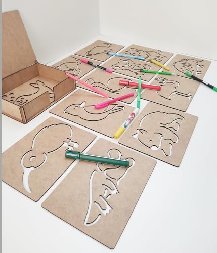 Image of Cliths 14-Piece Montessori Australian Animals Stencil Set - Ideal for Kids & Preschoolers, Hand Muscle Training, Drawing and Sketching