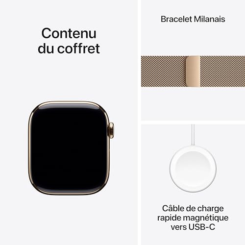 Apple Watch Series 11 [GPS + Cellular 42 mm] Montre connectée avec boîtier Or et Bracelet Milanais Or. Score de Sommeil, Moniteur d’activité, Suivi de la santé, écran Toujours activé