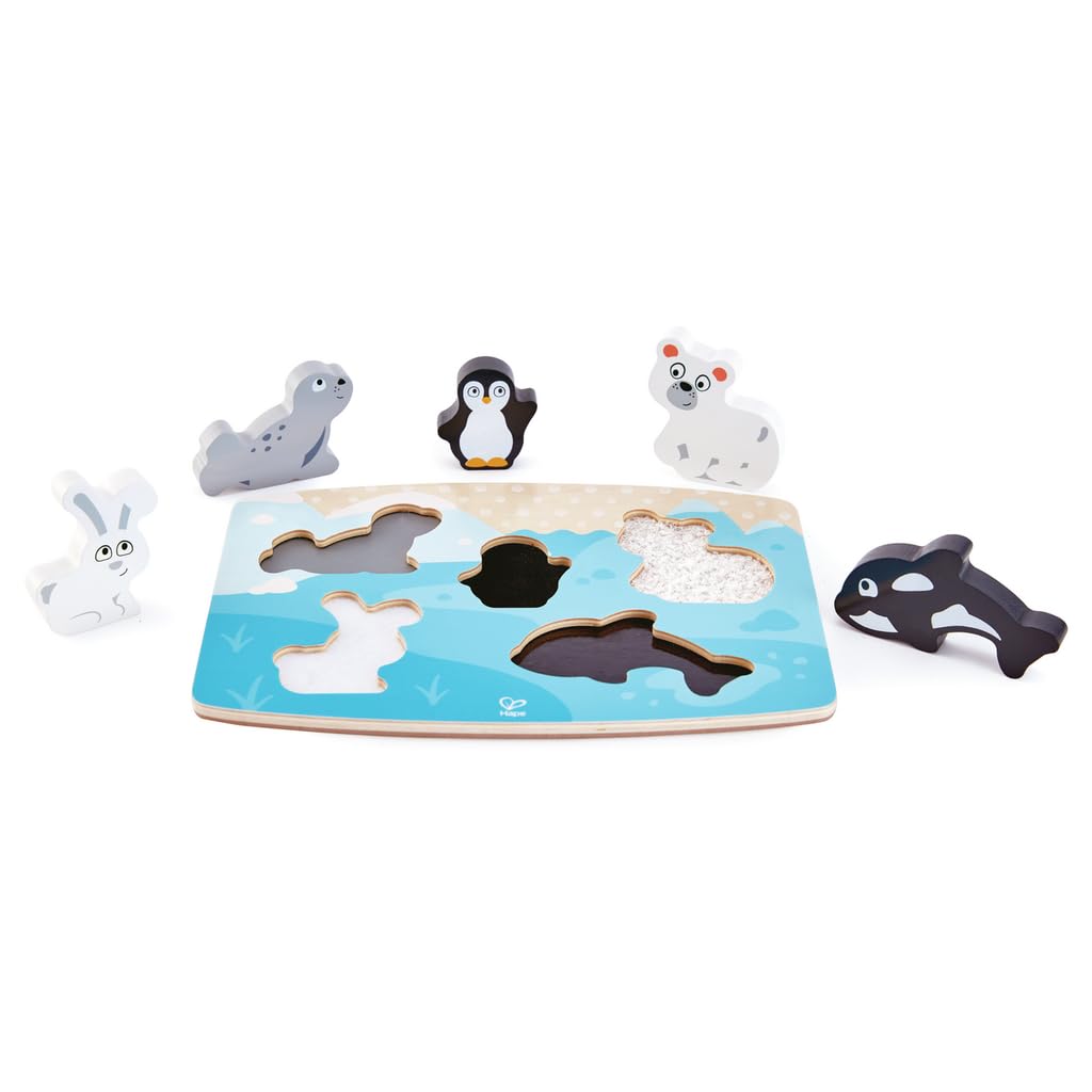 Hape Polar Animal Tactile Puzzle – Feel the Arctic Animals' Coats, Chunky Pieces, Ages 24M+