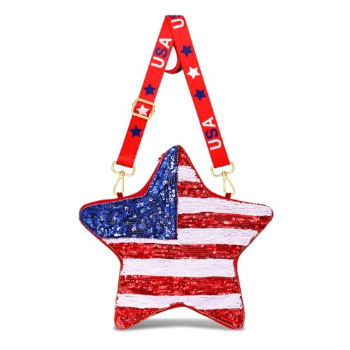 YAHPERN 4th of July Purse for Women Beaded Crossbody Purse American Flag Star Patriotic Shoulder Bag 4th of July Outfits Gift