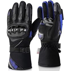 BORLENI Guantes Moto Invierno Hombre Impermeable de la Fibra de Carbono,Guantes de Motocicleta cálido con Pantalla Táctil Azul XXL