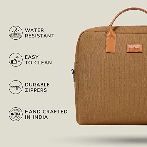 Image of AirCase Office Canvas Sling Messenger Bag fits upto 15.6 inch Laptop /Macbook, PU Leather Handles, Detachable Shoulder Strap, Easy to Clean, for Office /Travel, Men & Women - 6 month Warranty