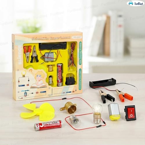 Image of FunBlast Science Experiment Kit - Science Kit for Kids, STEM Learning Kit, DIY Science Kit for Students & School Projects, Electric Circuit Kit for Students with Motor Fan Toy (Yellow)