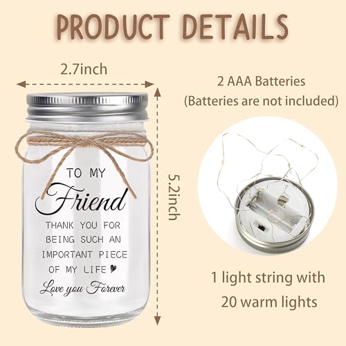 Veilleuse Mason Jar pour amie – Cadeaux pour amis, femmes, filles, amies, cadeau personnalisé d'amitié, cadeau d'anniversaire, meilleure idée de cadeau pour Noël, Thanksgiving – vue 3