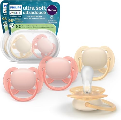 Image of Philips Avent Ultra Soft Pacifiers - Orthodontic Design, for Babies 0-6 Months, Flexible Shield, Silicone Symmetrical Nipple, BPA-Free, 2 Sterilizing Cases, 48 Pack, SCF091 /47