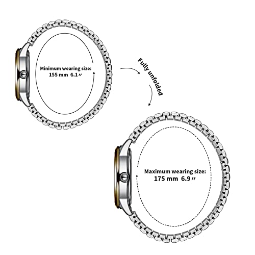 Boshiya Women's Watches Stainless Steel Stretch Band Two Tone Gold Silver, Analog Quartz Waterproof Casual Simple Expansion Band Wristwatch For Women Ladies #TOP4