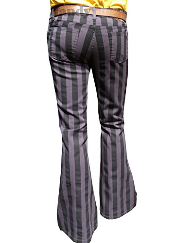 Mens Gray Black Striped Bell Bottoms Flares Retro Pants3