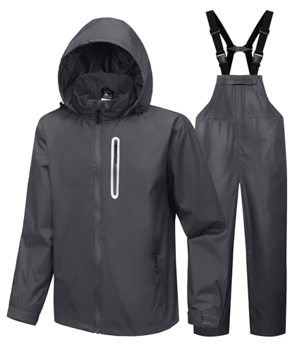 SWISSWELL Men's Heavy Duty Work Utility Rain Gear Suit Jacket and Rain Bibs Pants Waterproof for Fishing Sailing Boating