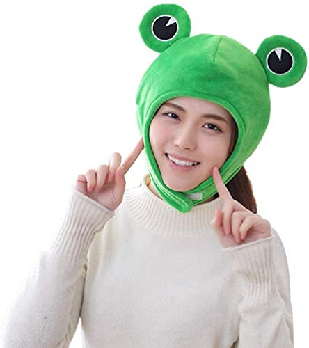 Green Cute Plush Frog Hat Funny Cartoon Animal Frog Full Headgear Coatume Cap Winter Funny Ear Hat Photo Props Cosplay Hat