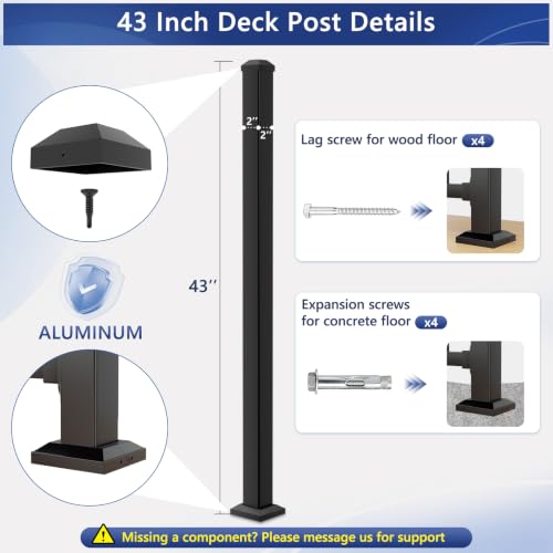 Guwezoy 43 in. H x 2 in. W Aluminum Deck Railing Post for Stair Railing by Guwezoy - Used condition - Image 2