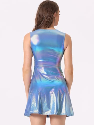 Image of Allegra K Women's Metallic Sleeveless High Waist Club Party Disco Holographic Dress