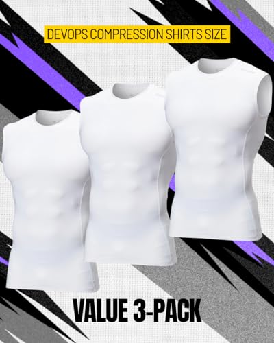 DEVOPS 3 Pack Men's Compression Shirts Sleeveless Workout Tank Top Baselayer for Gym Training, Running, Moisture Wicking