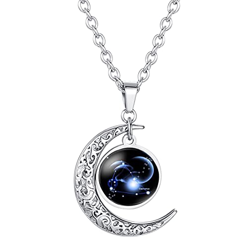 Caimeytie Collar de Mujer Colgante de Luna Constelación Signos del zodíaco Encantos de Vidrio Transparente Capricornio Cover