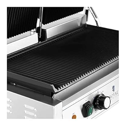 Royal Catering RCPKG-3600-R Doppel Kontaktgrill Gastro 3.600 W geriffelt 50-300 °C 2 obere Platten: 21 x 21, untere Platte: 48 x 23 cm – Bild 3