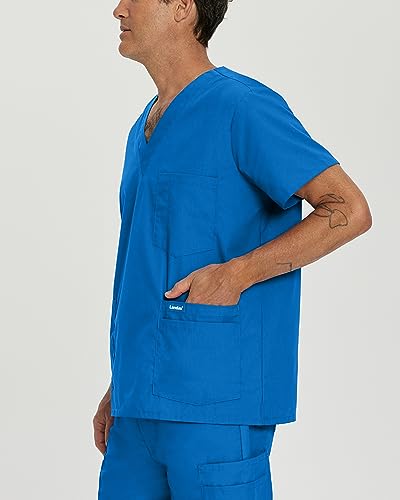 Landau Essentials Relaxed Fit 5-Pocket V-Neck Scrub Top for Men 7489
