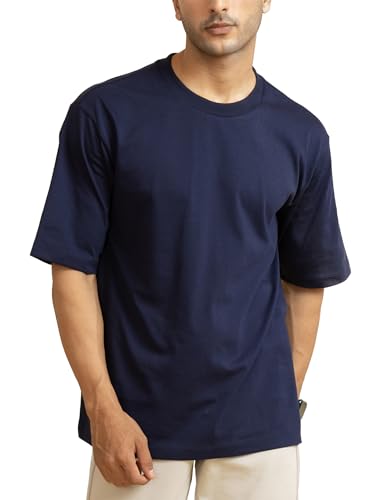 Image of DAMENSCH Statement Solid Oversized T Shirt for Men, Heavyweight, Anti-Pilling, Stylish, Relaxed Fit T Shirt for Men Cotton