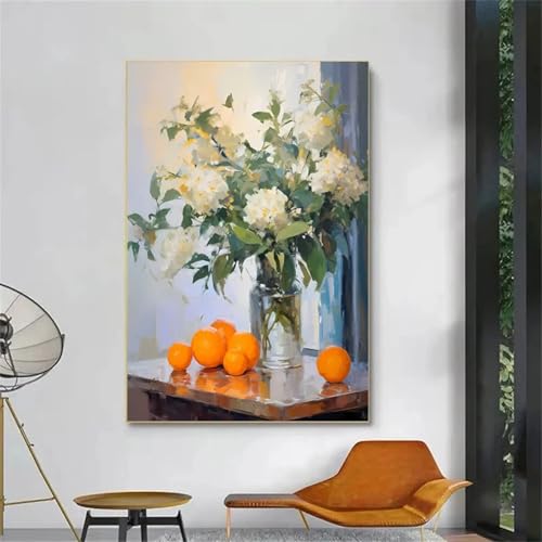 Affiche nature morte vase de fleurs orange en toile XINBAO pour salon 70x100 cm