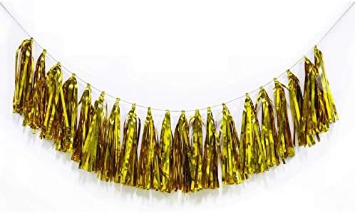 20 pcs Shiny Paper Tassels Fringe Banner, DIY Kit Party Metallic Foil Hanging Garland, Table Decor, Party Wall Backdrop Decorations for Bachelorette Wedding Christmas Halloween New Year (Gold)