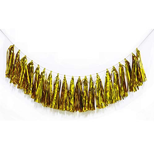 20 Pcs Shiny Paper Tassels Fringe Banner, Diy Kit Party Metallic Foil Hanging Garland, Table Decor, Party Wall Backdrop Decorations For Bachelorette Wedding Christmas Halloween New Year (Gold) #TOP1