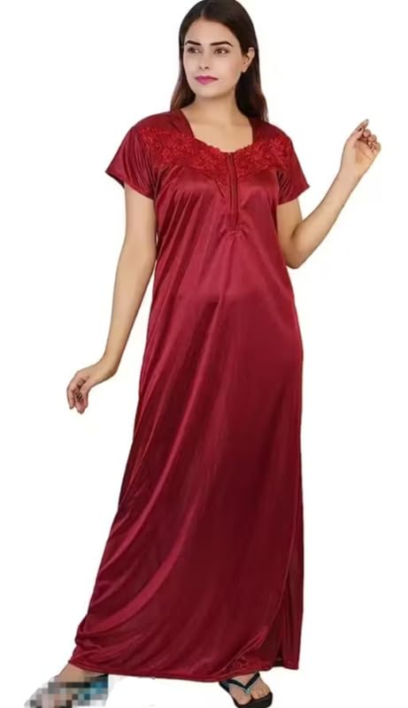 shrimat Women's & Girls Plain Nylon Night Dress Nighty-picture-15