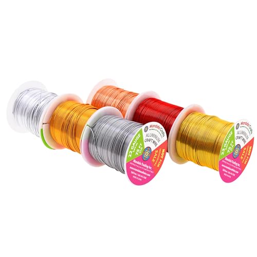Image of Mandala Crafts 22 GA Gray Copper Red Assorted Anodized Aluminum Craft Wire | 450 FT, Colored, Flexible, Bendable for Bonsai Armature Sculpting Wire Wrapping Jewelry Making, Weather & Tarnish Resistant