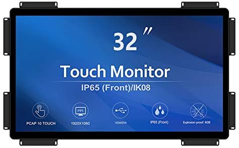 GreenTouch 32 inch 10 Points PCAP Open Frame Touch Screen Industrial LCD Display Monitor HDMI+VGA+DVI Video Port