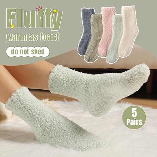 Image of Toes Home Fuzzy Slipper Socks for Women Thick Winter Fluffy Socks Womens Cozy Warm Plush Hospital Socks Non Slip 5 /6 Pairs