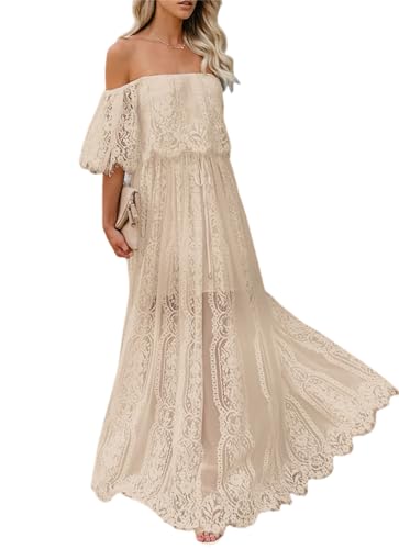 HOYISHION Women's Off The Shoulder Floral Lace Maxi Dress White Bridesmaid Wedding Party Maternity Photoshoot Long Dresses2