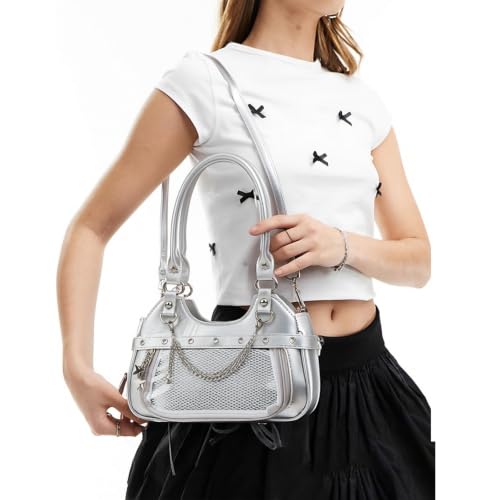 Image of Women's Y2K Purse Shoulder Bag Top Handle Handbag Small Punk Hobo Clutch Purses Bags Trendy Trendy Leather Buckle Punk Purses