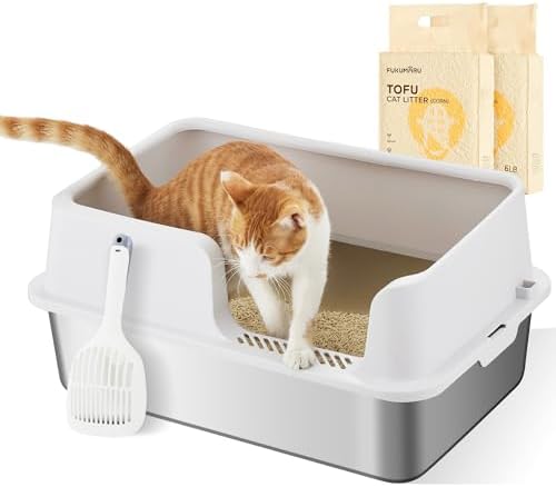 FUKUMARU Arenero para Gatos de Acero Inoxidable XXL, Paredes A...