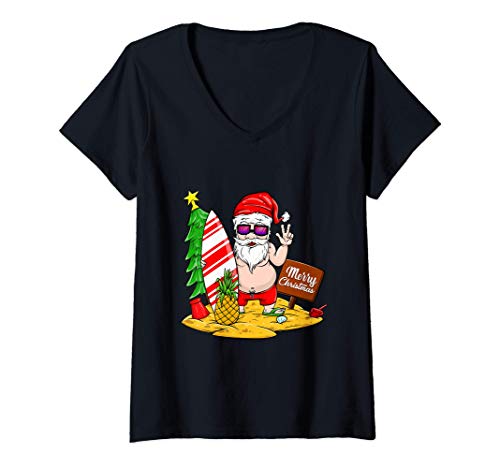 Femme Drôle de Père Noël en cadeau T-Shirt avec Col en V Cover