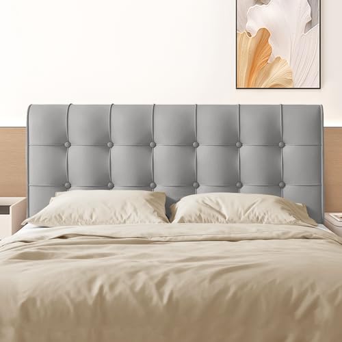 CQXMJT Twin Size Upholstered Headboard - High-Density Foam Gray Cushion, Peel and Stick Floating, Storage Pockets & Non-Slip Straps for Dorm, Rentals & Bedroom Decor — view 2