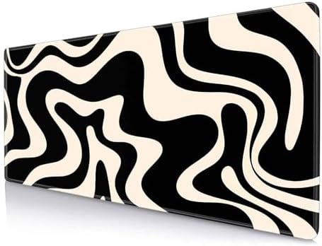 Black White Swirl DeskMat, Abstract Ink Liquid Waves