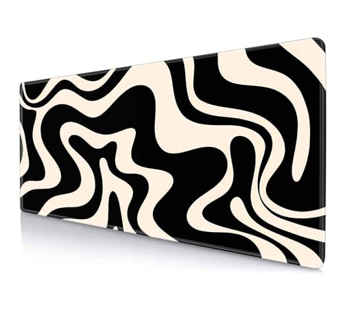 Image of IMAYONDIA Black White Swirl DeskMat, Abstract Ink Liquid Waves Extended Gaming Mouse Pad Large, Retro Abstract Pattern Big Mouse Pad, Long Computer Keyboard Mouse Mat for Home Office Work 31.5x11.8