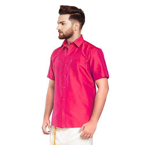 Image of SJS-Men's Half Sleeve Solid Art Silk Shirt