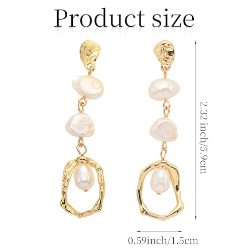 Baroque Long Pearl Earrings for Women 14K Gold Plated Irregular Geometric Pearl Drop Dangle Earrings Sterling Silver Post Long Earrings Dainty Earrings Wedding Party Prom Birthday Jewelry Gift4