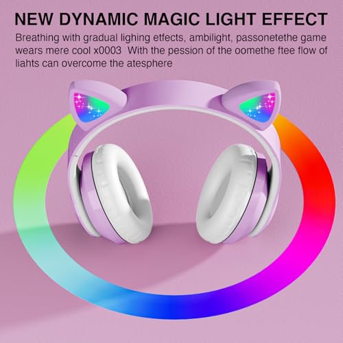Image of Bluetooth Noise Cancelling Headphones for Kids,Foldable Cat Headphone with LED Light Up Ear,Cat Ear Headphones for Toddler with Microphone /TF Card,Kids Bluetooth Headphones for ipad