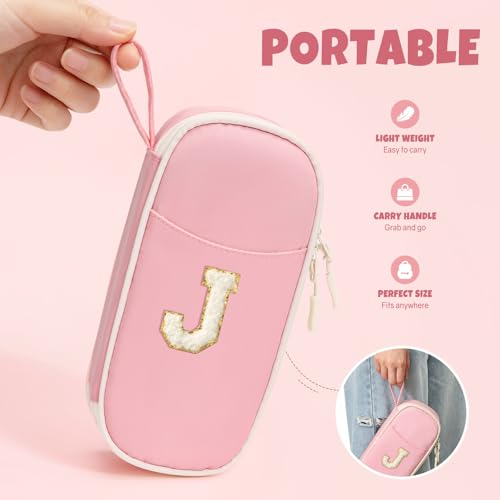 Image of SUNEE Cute Pencil Case, Kawaii Big Capacity Pencil Pouch, Personalized Initial Pencil Bag with Zipper, Stationery Storage and Organizer, Back to School Supplies, Pen Box for Girls & Boys, Teen, J-Pink