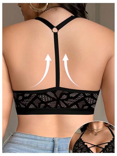 SOLY HUX Plus Size Lace Bras for Women Front Closure Bra Criss Cross Wireless Bralette2