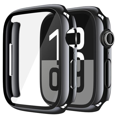 Image of Misxi 2 Pack Tempered Glass Case Compatible for Apple Watch Series 11 Series 10 42mm, Hard PC Screen Protector Overall Protection Ultra-Thin Lightweight Scratch-Resistant Cover for iWatch, Jet Black