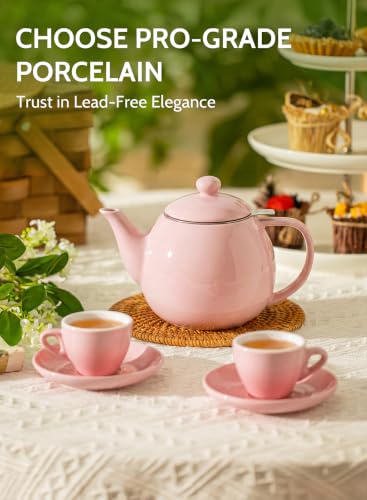 Image of Sweese Porcelain Teapot 27 oz with Infuser for Loose Leaf Tea, Pink