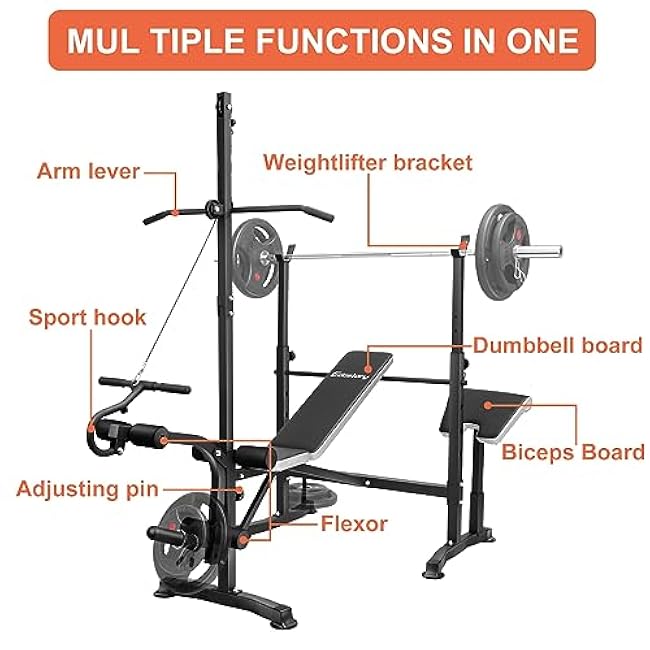 Edostory Olympic adjustable Weight Bench Set, Workout Equipment for Home Workouts, Bench Press with Preacher Curl, Leg Developer, Home Gym Full Body Workout