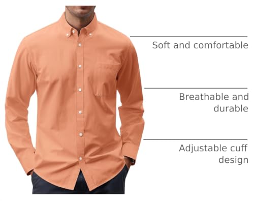 Image of J.VER Men's Oxford Shirt Solid Casual Button Down Collar Shirts Long Sleeve Dress Shirts with Pocket