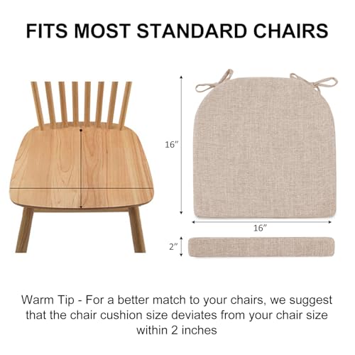 Image of Wellsin Chair Cushions for Dining Chairs 4 Pack - Kitchen Chair Cushions with Ties and Non-Slip Backing - Dining Chair Pads 16 inchX16 inchX2 inch, Oatmeal Beige